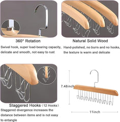 MOMISY Tie Belt Clothes Wooden Hanger Storage Wood Wardrobe Organizers for Men Women Scarf Bag (8 Hooks Natural)