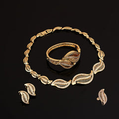SYGA Leaf Four Piece Set Earrings,Necklace,Bracelet,Ring,Jewelry Set for Party Wedding Festive for Women & Girls Accessories
