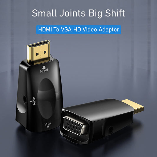 SYGA 1080P HDMI Male to VGA Female Converter Box Adapter with 3.5mm Audio Port for PC HDTV - Black