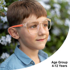 SYGA Children's Lightweight Anti-Blue Light Glasses Round Frame Comfortable Kids For Age 4-12Years old(Transparent orange frame orange legs)