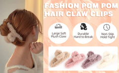 MOMISY Soft Faux Fleece Fur Large Hair Clutcher/Barrette Clip/Claw/Clamp/Pin/Fluffy/Accessories, Random Color For Women & Girls-Pack of 2 (Astronaut, Flower-White)