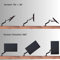 Flowlyf Premium Gas Spring Monitor Arm | 17-32" Screen Monitor VESA Mount |Gorgeous Black & White Color Combo| Height Adjustability | 360 Degree Rotation | 10kg Weight Capacity | 2 Way Wire Manager
