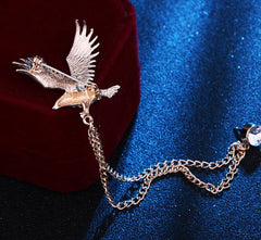 SYGA Men's & Women Suit Shirt Stud Lapel Pin Chain Tassel Brooch Pin with Eagle Design and Crystal Chain(Gold)