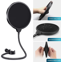 SYGA Microphone Pop Filter, for Blue Yeti, Blue Snowball - Flexible Gooseneck Microphone Mount and Double Layer Sound Shield Guard Windscreen