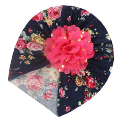 SYGA Baby Turban Hat, Toddler Beanie Cap Infant Hat 6 Month-4 Years Cotton Floral Baby Cap Headwear Unisex With Big Flower Soft Cute Hat, Pink & Blue Floral