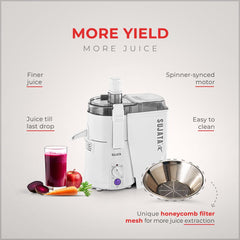 Sujata Powermatic Juicer|900 Watts Double Ball Bearing Motor|22000 RPM|Non-Stop 90 Mins Running|Centrifugal Juicer| (White)