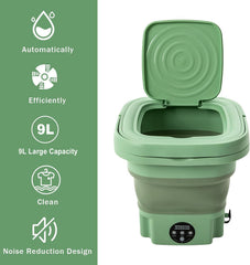 Portable Mini Washing Machine 9L – Upgraded Foldable Electric Washer with Spin Dryer, 3 Wash Modes, Large Capacity Compact Deep Cleaning Washer for Baby Clothes, Underwear, Travel & Home Use