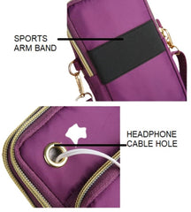 MOMISY Small Cross Body Bag, Multifunction 3 Layer Mini Shoulder Bag Phone Purse Armband with Headphone Port for Teens Girls Ladies Women (Black)