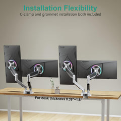 Jin Office Heavy Duty Dual Monitor Stand with Gas Spring Height Adjustment for 13-35" Monitors | Adjustable Double Monitor Arm | 2 Monitors Desk Mount | 15 KG Weight Capacity per Arm (Premium Silver)