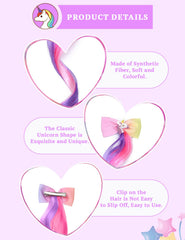 SYGA Children's Cute Cartoon Pony Unicorn Bow Hair Extensions For Girls three colors Hairpin Wig Headdress Colorful Wig(Multi-06)