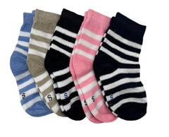 MOMISY 5 Pairs Baby Kids Girl Boys Tube Socks Toddlers Comfortable Ankel Length gifts (Striped, 1 to 3 year)