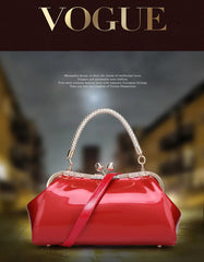 SYGA Women's Glossy Patent Leather Handbag Kiss Lock Purse Top Handle Handbag Suitable Gift for a festival,occasion,Birthday(RED)