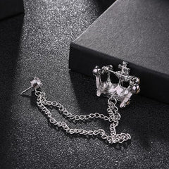 SYGA Luxury Crown Style Brooch for Men's & Women Suit Shirt Stud Brooch Lapel Pin Brooch Pin Chain Tassel Brooch Pin with Crystal Chain(Silver Crown)