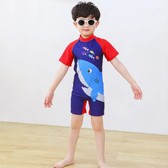 SYGA Children's Swimsuit Short Sleeve Big Red Shark-M Size Perfect for Kids Age 3-4 Years Old (Red)