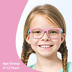 SYGA Children's Anti-Blue Light Glasses Baby Goggles PC Frame Flat Mirror 4-12 Years old(Blue frame yellow feet/white flat)