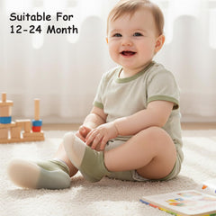 MOMISY Anti-Skid leather soled 2 Color Shoe Socks for Baby Boys and Baby Girls-12 to 24 months, Medium (Army Green, 12-24 Months)