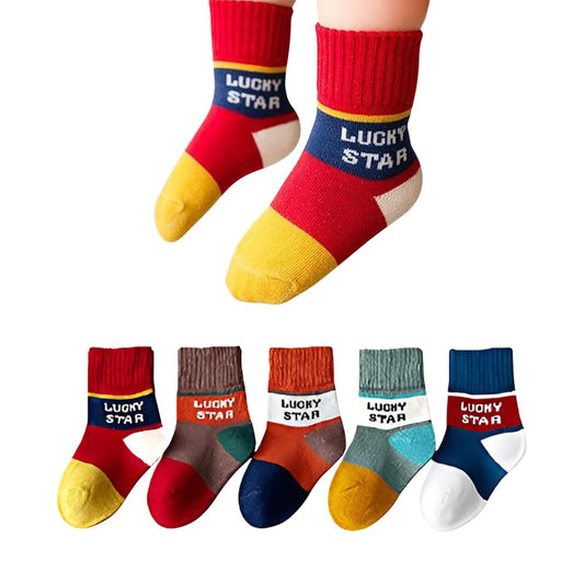 MOMISY 5 Pairs Baby Girl Boys Tube ankle Socks for Baby Girl BoysToddlers Infant kids (Lucky Star, 3 year to 5 year)