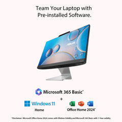ASUS AIO A3202,21.45" FHD,Intel 7305, All-in-One PC for Students(8GB/512GB/Windows 11/MS Office 365 Basic (1Year)*/Office 2024/Black/4.84 Kg), with Wireless Keyboard & Wireless Mouse,A3202WBA-BPB006WS