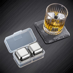 SYGA 2 Stainless Steel Whiskey Stones Ice Cubes with Container-Food Grade Quick-Frozen Ice for Wine - Metal Ice Cubes for Chilling Red Wine