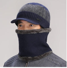 MOMISY Wool Winter Baseball Cap Plus Muffler Scarf Set for Men Women (Blue Grey)