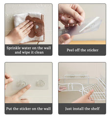 MOMISY Wall Mounted Self Adhesive Corner Shelf for Bathroom Corner/Kitchen Rack Holder with Magic Sticker/Bathroom Organizer Without Drill (3, L Shape White)
