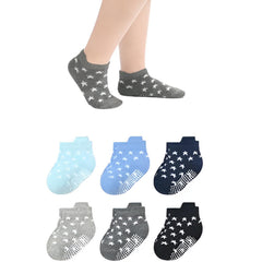 MOMISY Baby Girl Boys children Non Slip Socks Toddlers Infant Cotton Stretch Crew Anti skid-6 Pairs (AntiSkid-Star, 0 to 1 years)