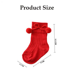 MOMISY Baby Cotton Crew/Calf Socks, Long Tube Style, 2/3 Pairs, Pom Design (IN, Age, 0 Months, 12 Months, 3, RedBlackPink)