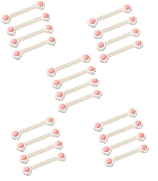 SYGA 20 Pcs Baby Safety Locks | Child Proof Cabinets, Drawers, Appliances, Toilet Seat, Fridge and Oven | Tools Not Required | Uses Dual Adhesive with Adjustable Tape and Latch System (Pink Smiley)