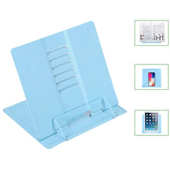 SYGA Reading Bookshelf Metal Mini Book Stand,Book Holder, Hands Free, Adjustable Cookbook,Documents Holder, Portable Bookstand for Music Books, Textbook, Recipe,Tablet, Ipad(Blue)