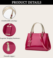 SYGA Women's Glossy Patent Leather Handbag Large Capacity Bag Suitable Gift for a festival,occasion,Birthday(ROSE RED)