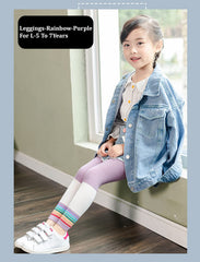 SYGA Children's Leggings Tights for Girls Soft Cotton Anti-Pilling Leggings Rainbow Cropped Pants (Small - 1-3 Years, Black)