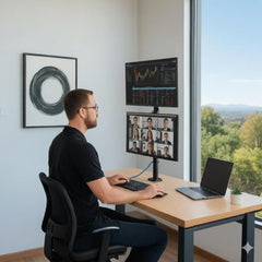 UNIQ Mounts™ Dual Vertical Monitor Arm for 13–32", Desk Mount with 8kg Load Per Arm, 180° Swivel, 360° Rotation, ±15° Tilt, Full Motion Adjustable VESA 75/100 Monitor Holder