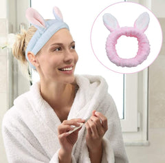 MOMISY Elastic Lovely Hair Band Wash Face Spa Headband-Washable Facial Band Makeup Wrap Headbands Fits All Head Sizes for Women (Pink White)