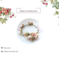 SYGA Women One Side Rose Floral Crown Hair Wreath Leave Flower Tiara Headband with Adjustable Ribbon