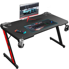White Mulberry Gaming Desk, Computer Desk with Carbon Fiber Surface, Z Shaped Gaming Table, Computer Table, Workstation, Home Office Desk with Cup Holder and Headphone Holder | (117 * 67 * 71 CM)