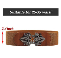 SYGA Women Cinch Belt, PU Leather Stretchy Waist Belt with Emblem Metal Buckle, Retro Style - Camel((Fits Waist Size 25-35)