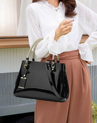 SYGA Women's Glossy Patent Leather Handbag Large Capacity Bag Suitable Gift for a festival,occasion,Birthday(BLACK)