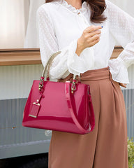 SYGA Women's Glossy Patent Leather Handbag Large Capacity Bag Suitable Gift for a festival,occasion,Birthday(ROSE RED)