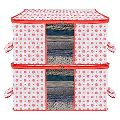 Kuber Industries Non-Woven Underbed Storage Bag|Clothes Storage Organizer|Blanket Cover With Clear Window|Zipper Closure&Handle Cloth Organizer|Plain White Border|Large|Pack Of 6|Royal Blue,32Cm,48Cm