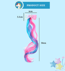 SYGA Children's Cute Cartoon Pony Unicorn Bow Hair Extensions For Girls three colors Hairpin Wig Headdress Colorful Wig(Multi-02)
