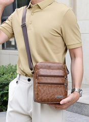 SYGA Men's Bag Pu Leather Large Capacity Shoulder Bag Casual Business Crossbody Bag (Brown)