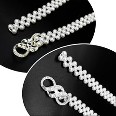 SYGA Pearl Adjustable Waist Belt with Hollowed Tassel Detail, Suitable Size for Waist 24-32 INCH
