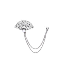 SYGA Men's & Women Suit Shirt Stud Lapel Pin Chain Tassel Brooch Pin with Crystal Chain(fan silver)