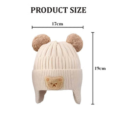MOMISY Baby Beanie Winter Hat, Rainbow Warm Toddlers Beanies for Kids Boys & Girls Woolen Knitted Cap (6 Months - 2 Years) (Bear Beige)