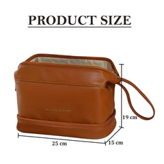 MOMISY Large Capacity Cosmetic Travel Bag, Women's Makeup Travel Bag Portable Leather Cosmetics Bag, Makeup Storage Bags with Handle and Divider, Wide Opening Cosmetic/Makeup Organizer (Brown)