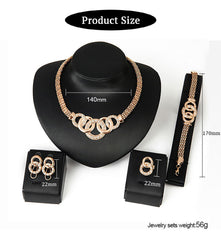SYGA Women Necklace Set Gold-tone Five Rings Pattern Four Piece Jewelry Set Earrings Necklace Bracelet Ring Wedding Festival For Women