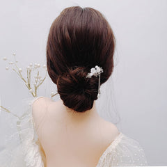 SYGA 1 Piece Ancient Style Pearl Metal Hair Stick Crystal Rhinestones Hair Stick(16 CM) For Women Girls