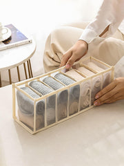 MOMISY Bra Socks Underwear Organizer Folding Closet Storage Boxes Clothes Separated Organizer 6/7/11 Compartments Grids Drawer Organizer, Pack of 3 (Beige)