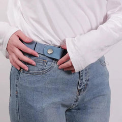 SYGA Jeans Belt Elastic Women's Punch-Free Decoration Buckle Style Lazy Belt,Blue