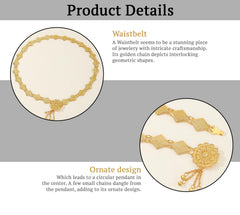SYGA Women's Ethnic Style Waist Chain Simple Diamond Patch Belt For Saree,Dress Decorative Girdle Metal Kamarband (Gold)